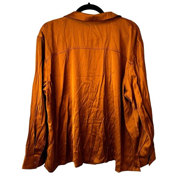 Treasure & Bond Nordstrom New Women's Satin Button Up Shirt Top Rust XL Classic - Picture 2 of 8